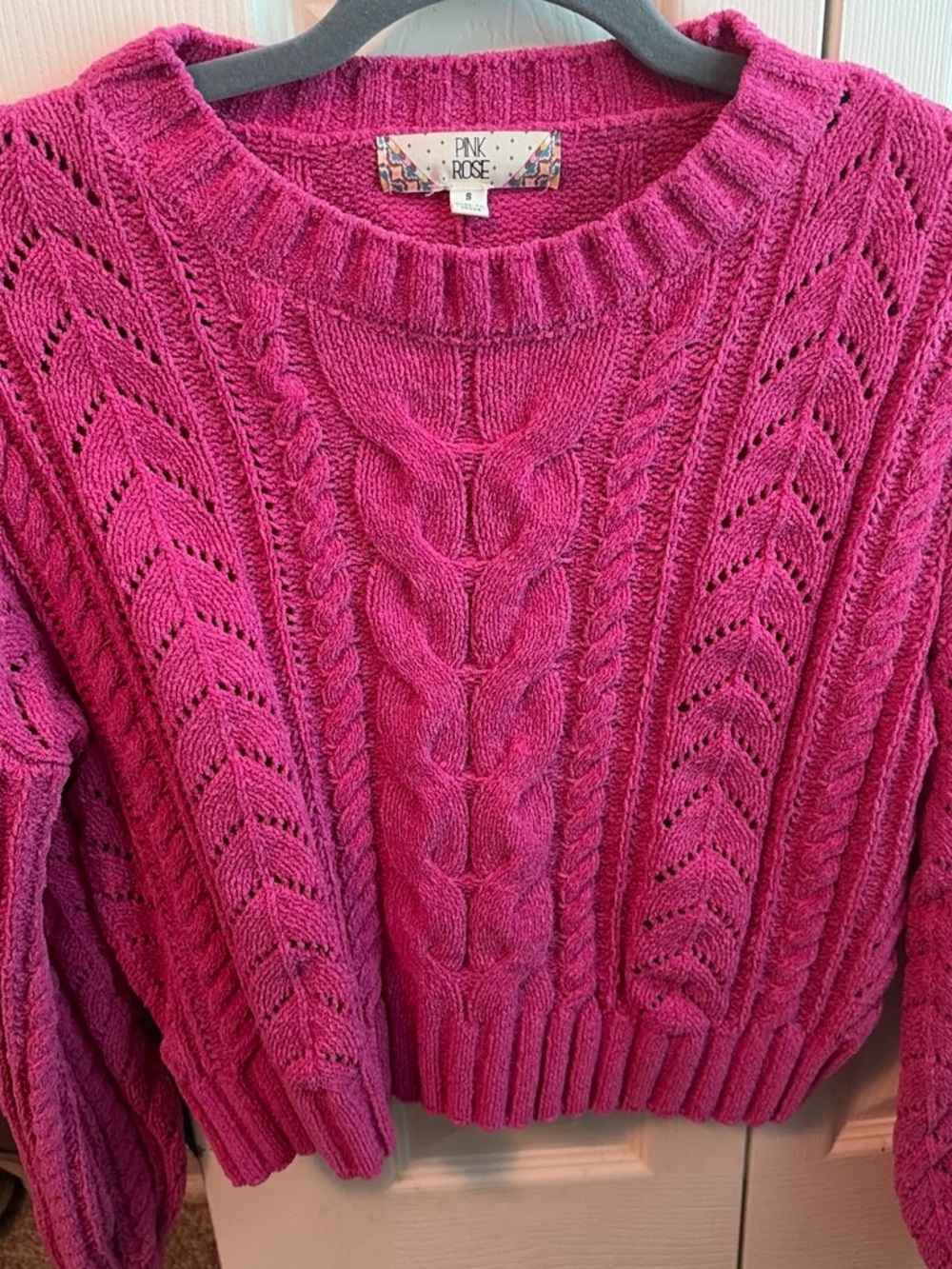 Pink Rose Women's Fuchsia Cable Knit Sweater
